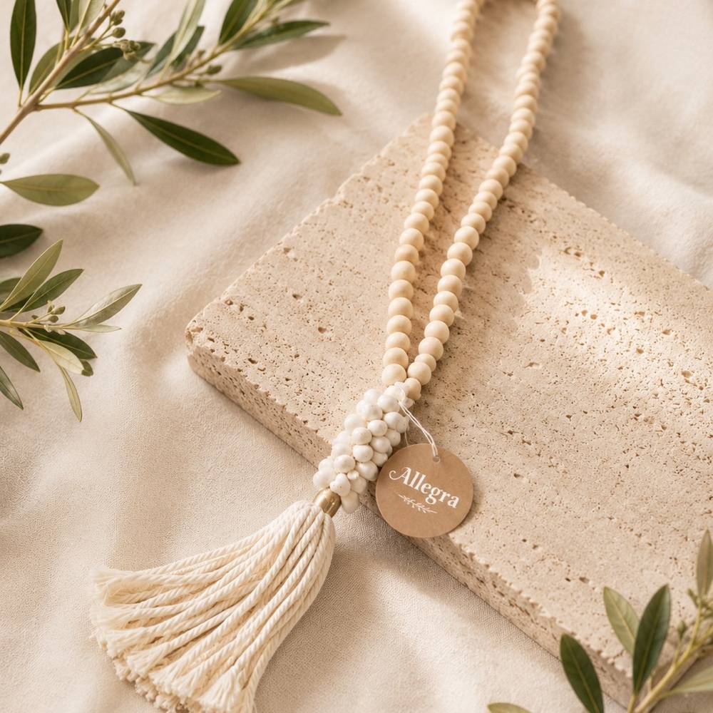 Cream Beaded Tassel Necklace Home Accent